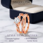 Queena Rose Gold over Sterling Silver Wedding Ring Set CZ Anniversary Band Engagement Ring for Women by GingerLyne
