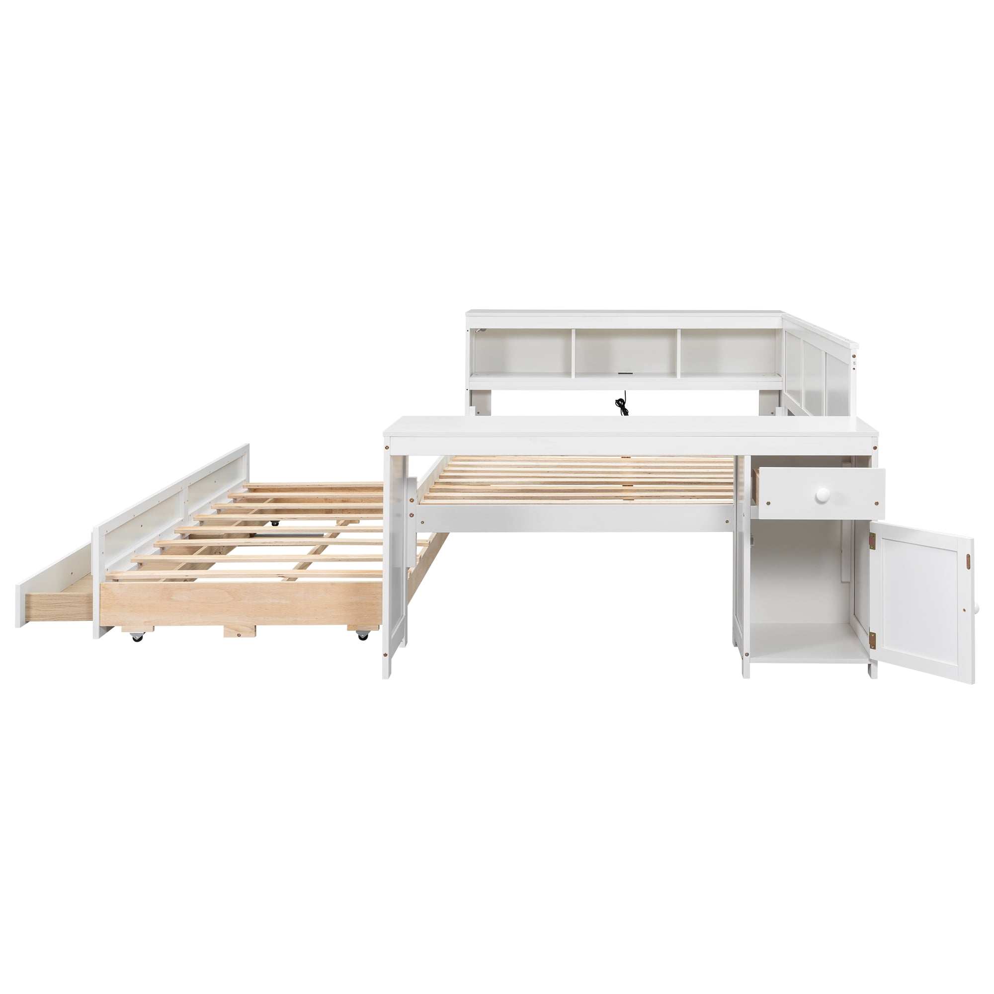 Sailvan Full Size Daybed with Storage Drawers, Trundle and Built-in Desk White