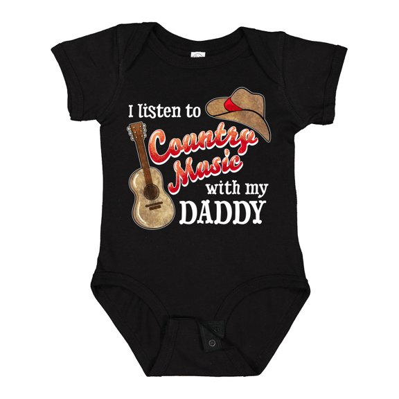 Inktastic I Listen to Country Music with My Daddy Guitar and Hat Boys or Girls Baby Bodysuit