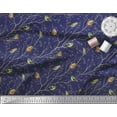 thumbnail image 2 of Soimoi Blue Velvet Fabric Leaves & Flowerpecker Bird Print Fabric by the Yard 60 Inch Wide, 2 of 3