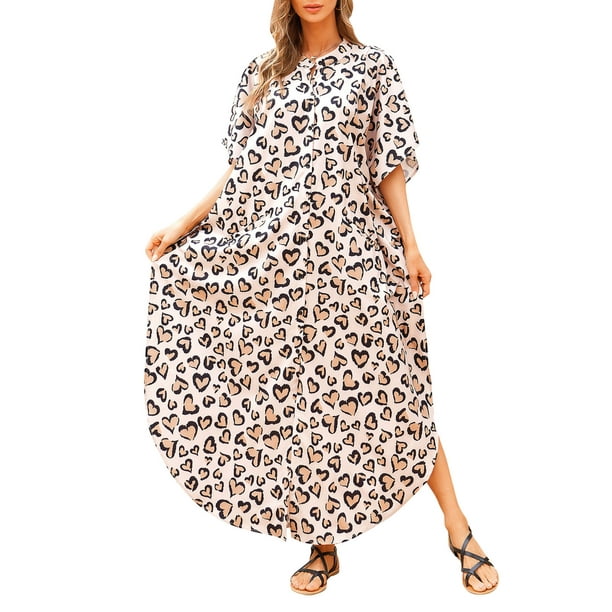 TFixol Vestido largo suelto para mujer, vestido camisero con botones y bolsillos para playa