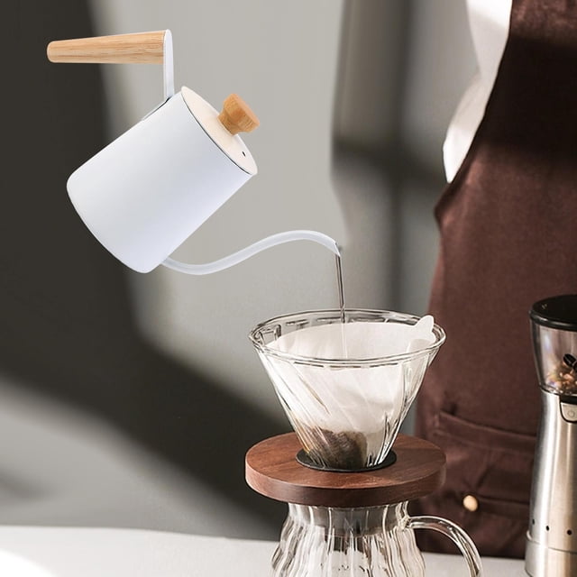 Hervidor de Tetera de café con tapa, mango ergonómico de 350 ml Verter sobre Hervidor de café por goteo para exteriores, Camping Home blanco BLESIY Tetera de goteo de café