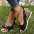 thumbnail image 2 of Rokment Women's Bow Wedges Dressy Sandals Bride Wedding Sparkly Rhinestones Fashion Bowknot Open Toe Platform Chunky High Heels Slingback Dress Sandal for Ladies Summer Black Size 6, 2 of 7