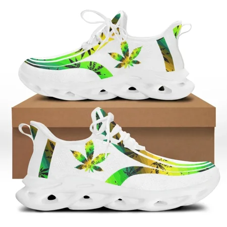 

3D Green Weed Leaves Printed Flats Shoes Men Casual Autumn/Spring Mesh Lace-Up Sneakers Large Size 47 48 Zapatollas
