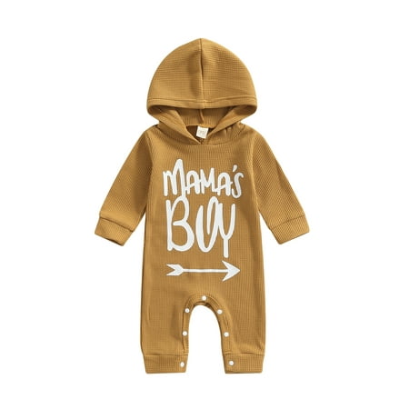 

Musuos Newborn Hooded Waffle Bodysuit Baby Boys Casual Letter Arrow Print Long Sleeve Romper