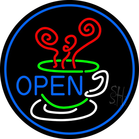Open Inside Coffee Cup LED Neon Sign 18 x 18 - inches, Black Square Cut Acrylic Backing, with Dimmer - Bright and Premium built indoor LED Neon Sign for café and stroefront.