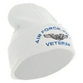 thumbnail image 4 of Air Force Pilot Veteran Logo Embroidered 12 Inch Solid Knit Cuff Long Beanie Made in USA - White OSFM, 4 of 5