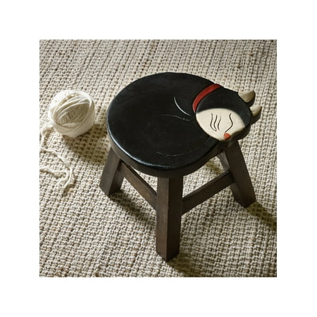 Wooden Step Stool - Sea Island Imports Wooden Cat Stool - Hand-Carved Painted Acacia Wood Sleeping Kitty Step Stool - Home Decor