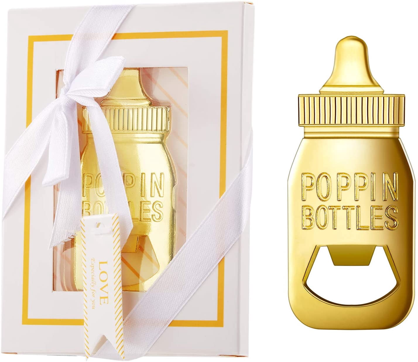 24 Baby Bottle Shaped Bottle Openers - Baby Shower Favors For Guests, Party Souvenirs, Gold Finish