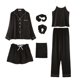 thumbnail image 4 of Pijama de siete piezas de color sólido para mujer, cárdigan de seda para primavera/otoño/verano, ropa de hogar, traje de pijama de seda artificial de 7 piezas, 4 of 5