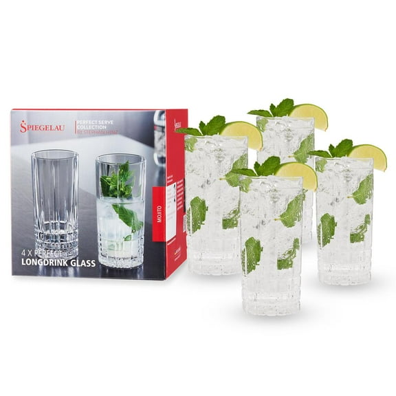 Spiegelau Perfect Serve Longdrink Glass Set, Set of 4 Highball Cocktail Glasses, European-Made Lead-Free Crystal, Dishwasher Safe, Professional Quality Cocktail Glass Gift Set, 12.3 oz