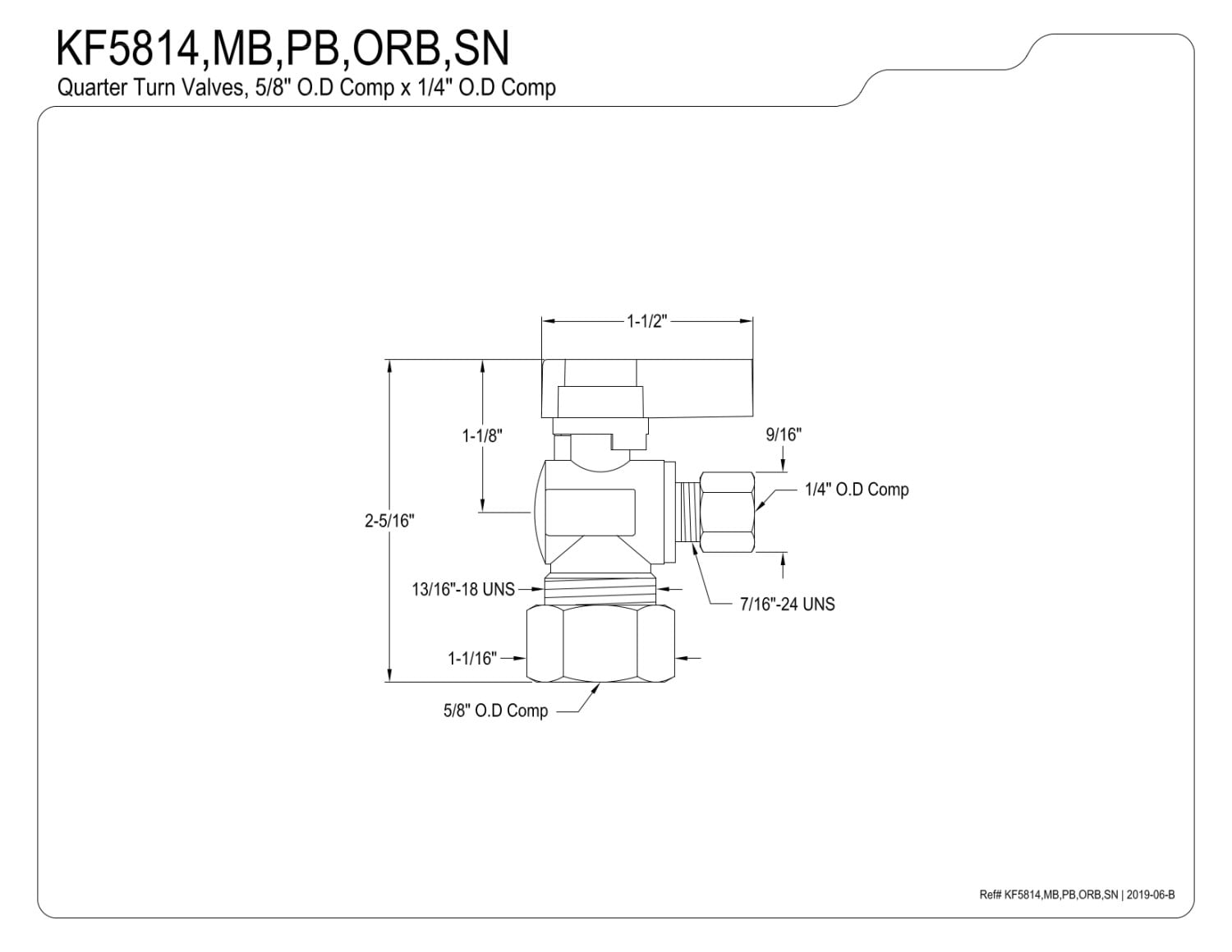 Kingston Brass KF5814ORB 5/8" OD Comp x 1/4" OD Comp Angle Stop Valve, Oil Rubbed Bronze