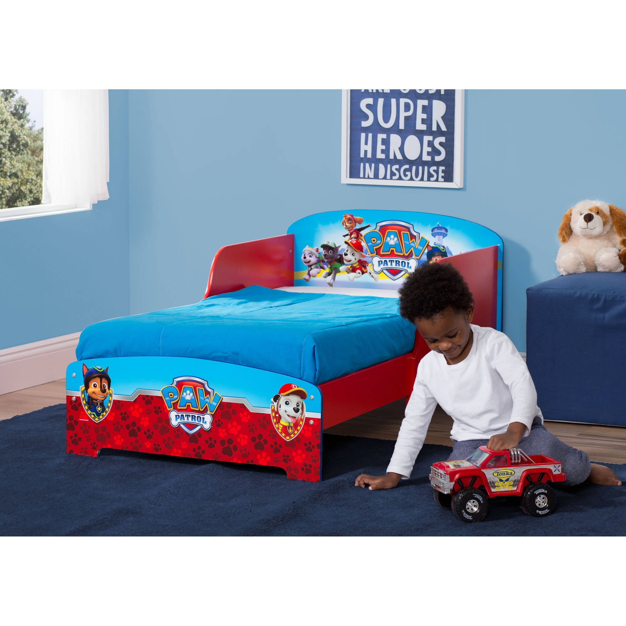 PAW Patrol Toddler Bed with High Side Rails Kids Strong Wood Furniture Nick Jr.