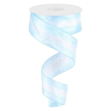 1.5" Satin Team Stripe Ribbon: Light Blue  White (10 Yards)