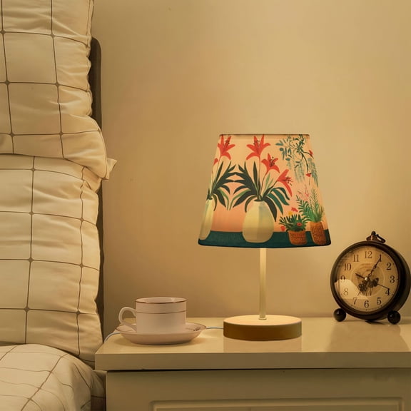 Yayeee Mini Table Lamp 10.8" Dimmable with Fabric Shade 3 Color Temperatures, Flowers and Leaves