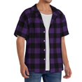 thumbnail image 2 of Fuzoiu Purple Black Plaid Print Men's Casual Short,Men's Short Sleeve Shirt,Mens Casual Button Down Shirts,Cuban Collar Summer Shirt for Beach, Vacation, and Outdoor Activities-Medium, 2 of 5