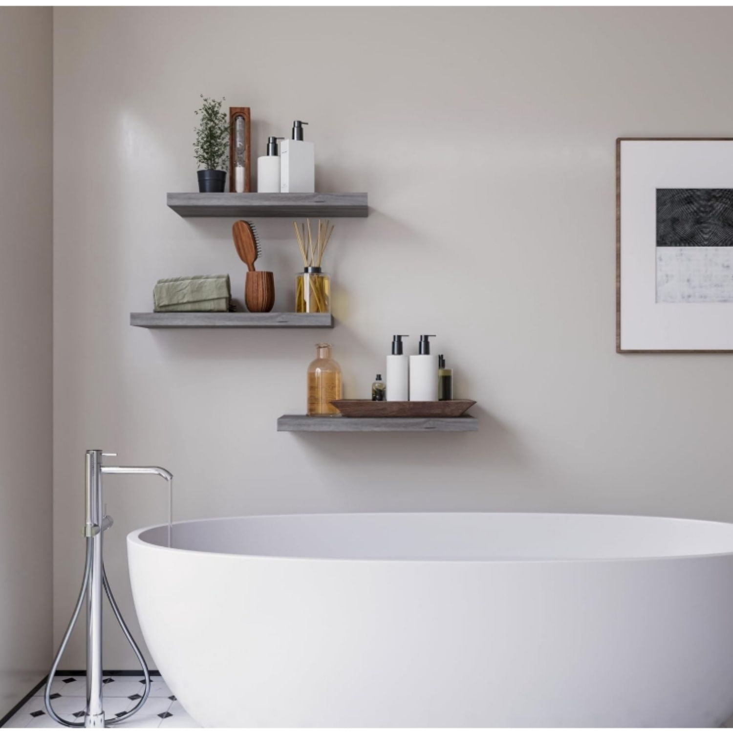 Floating Shelves for Wall Set of 3, 16" Gray Wall Shelves for Home Decor, Frame Display Floating Shelf for Living Room, Bedroom, Bathroom, Kitchen