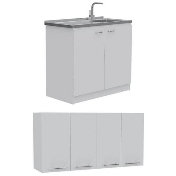 Home Square 2-Piece Set with Utility Sink with Cabinet and Wall Cabinet in White