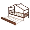 thumbnail image 4 of Twin House Bed with Trundle, Wooden Daybed Frame with Roof and Fence-Shaped Guardrail, Twin Size Platform Trundle Bed for Toddler, Kids, Teen, Can Be Decorated, No Box Spring Needed, Walnut, 4 of 8