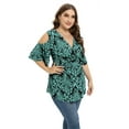 thumbnail image 3 of Daystry Plus Size Tops for Women Sexy Empire Waist Dressy Cold Shoulder Short Sleeve Shirts F Black Green-2X, 3 of 8