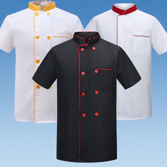 Joernso Summer Chef Uniform Double-breasted Short Sleeve Unisex Stand Collar Soft Breathable Stain-resistant Loose Cook Kitchen Bakery Restaurant Canteen Waiter Top