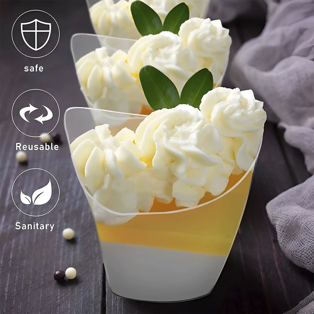 Couvercles Cuillères Inclus Lot De 32 Verres à Dessert Rectangulaires - Avec Couvercles Et Cuillères - Parfaits Pour Mousses, Glaces Et Puddings - 160 Ml Coupe à Dessert Plastique Avec Couvercle