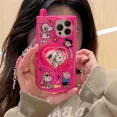thumbnail image 3 of Bonita funda de teléfono con dibujos animados de Peanuts, Snoopy y Charlie Brown para iPhone 15 Pro 14 13 12 11 Pro Max, cubierta de TPU suave con espejo de maquillaje oculto, 3 of 4