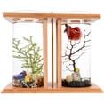 thumbnail image 2 of Miumaeov Bamboo Fish Bowl Office Glass Aquarium Mini Fish Tank Ecological Bottle Desktop Decoration, 2 of 9