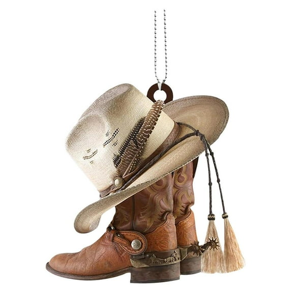 Cowboy Boots Hanging Ornament for Christmas Tree,Cowboy Boots and Hat Car Rearview Mirror Accessories Xmas Decor Personalized Cowboys Boot and Hats Flat Acrylic Car Hanging