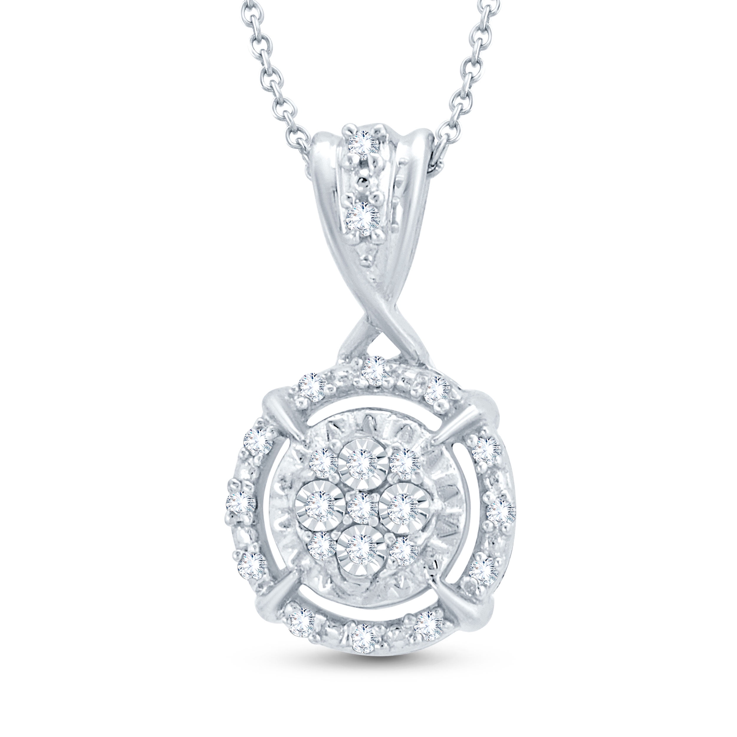 Diamond Accent 925 Sterling Silver Diamond Composite Style Cluster Pendant Necklace For Women (I-J Color, I3 Clarity)
