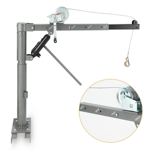Mescukay Hydraulic Truck Crane Hoist, 1,000 lbs Capacity with Cable Winch, 4 Adjustable Lifting Capacity (500 lbs, 600 lbs, 800 lbs, 1000 lbs) for Trucks (Non-Electric)
