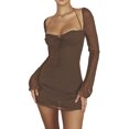 thumbnail image 1 of Sunloudy Mini vestido ajustado con cuello halter para mujer, vestido de club de color sólido con busto fruncido de manga larga, 1 of 8