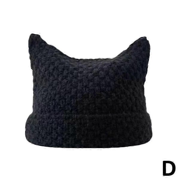 Gorro de punto a rayas con orejas de gato, estilo japonés, gorro de lana cálido para mujer.