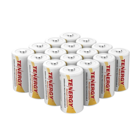 Tenergy D Rechargeable Batteries, 1.2V 5000mAh NiCd Button Top Battery, 16 Pack
