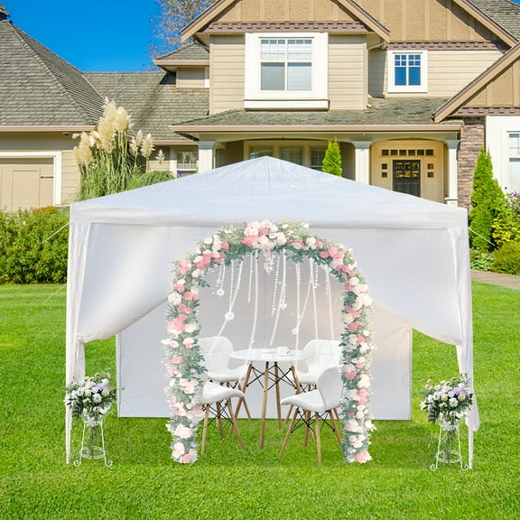 UBesGoo 10' x 10' Canopy Garden Party Tent Outdoor Tent for Parties 4 Sidewalls White