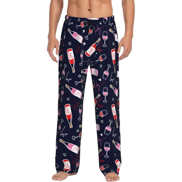 Fotbe Love Wine Pantalones de Pijama para Hombre, Pantalones de Dormir, Pantalones de Casa con Cintura Ajustable y Bolsillos-Large