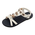 thumbnail image 6 of Rokment Womens Bohemian Flat Dress Sandals Beach Summer Flower Design Comfortable Casual Low Heel Elastic Strap Slingback Walking Sandals for Vacation Beige Size 6, 6 of 7