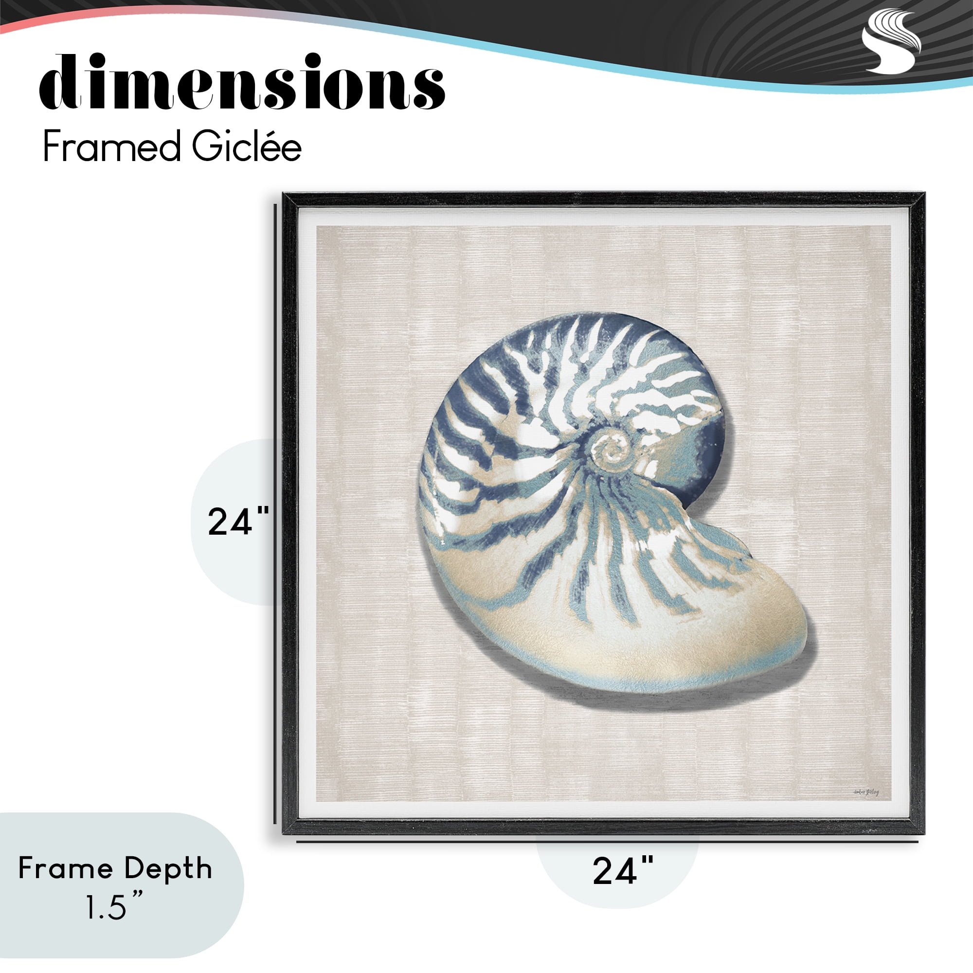 Stupell Industries Nautilus Shell in Misty Blue Black Framed Giclee Art, design by Amber Sterling