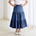 thumbnail image 2 of mgoYE Birthday Girl Dress Girl's Denim Midi Skirt Ruffle Hem Elastic Waisted A Line Skirts(Dark Blue,6-7 Years), 2 of 6