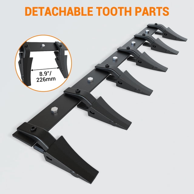 Bucket Tooth Bar for Tractor Loader, Heavy Duty Alloy Steel with 6 Replaceable Teeth, Bolt-On Rust Resistant Design, Fits 48" 60" 72" Buckets, Black or Black & Green