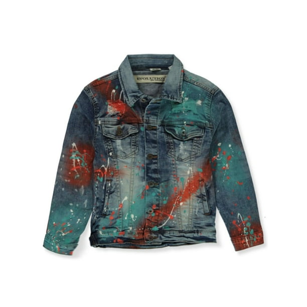 Evolution In Design Boys' Spray Paint Drip Denim Jacket sky blue, 8