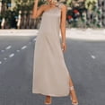 thumbnail image 2 of Olyvenn Stylish Womens Split Long Evening Dress Loose Fit Flowy Side Slit Casual Smocked Trendy Summer Strap Sleeveless Prom Dresses for Women Spring Vintage Solid Sundress Fashion Beige 4, 2 of 8