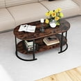 thumbnail image 2 of Gymax 2-Tier Wooden Accent Table w/Spacious Tabletop Open Storage Shelf for Room Rustic Brown, 2 of 10