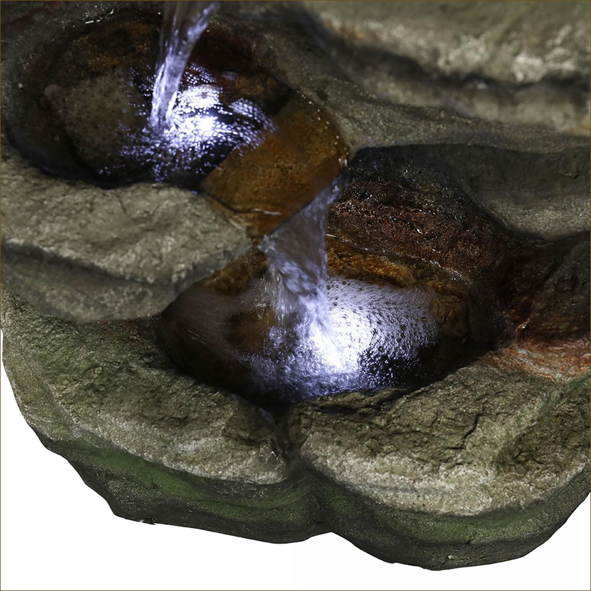 Fountains 30.7" 6-Tier Rock Waterfall Fountain with LED Lights, for Patio Garden Indoor Outdoor | Resin | Rock