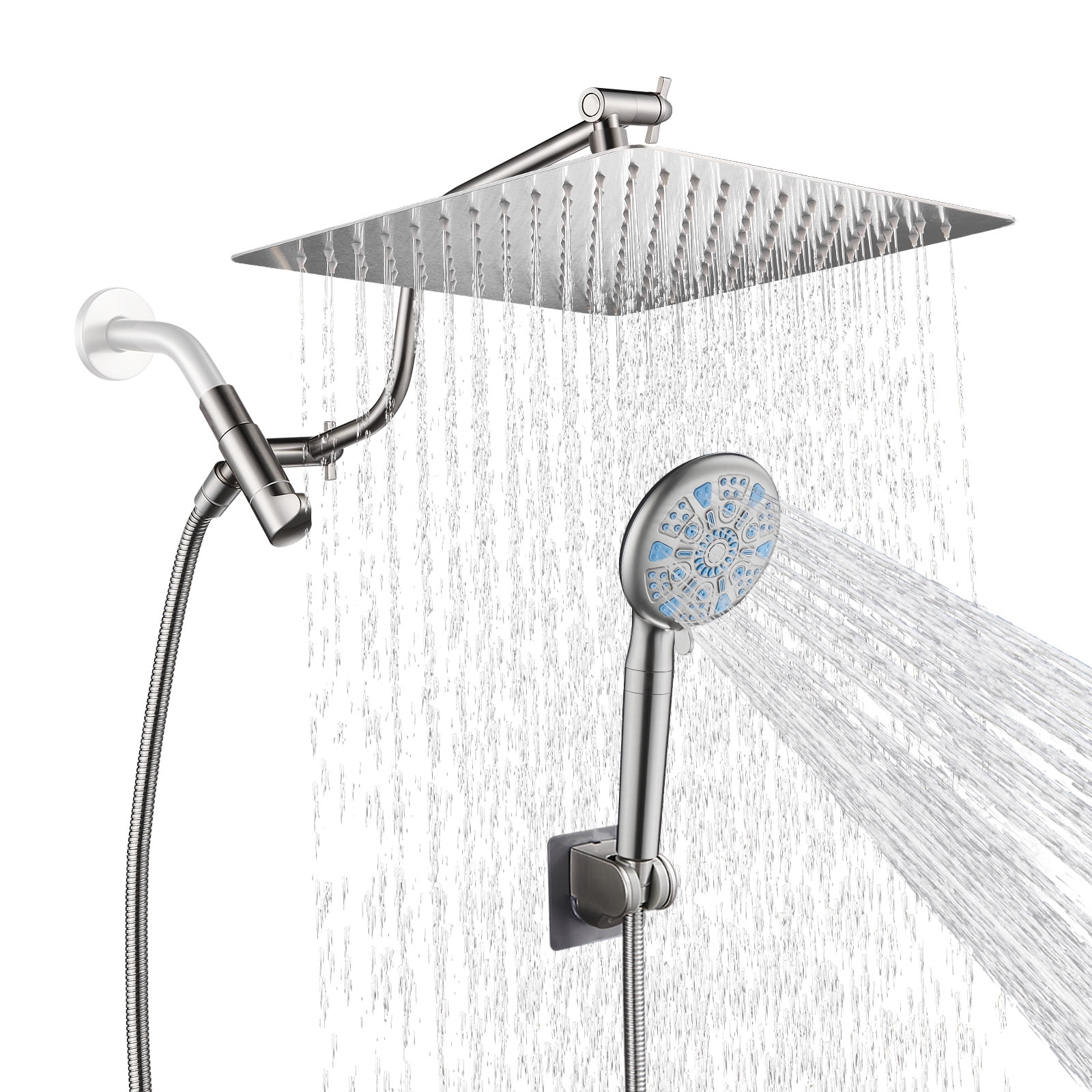 Cobbe 12-Inch Dual Shower Heads with Handheld Spray Combo, 3-Way Rain Shower Head, 9-Spray Patterns Handheld Shower, Brushed Nickel