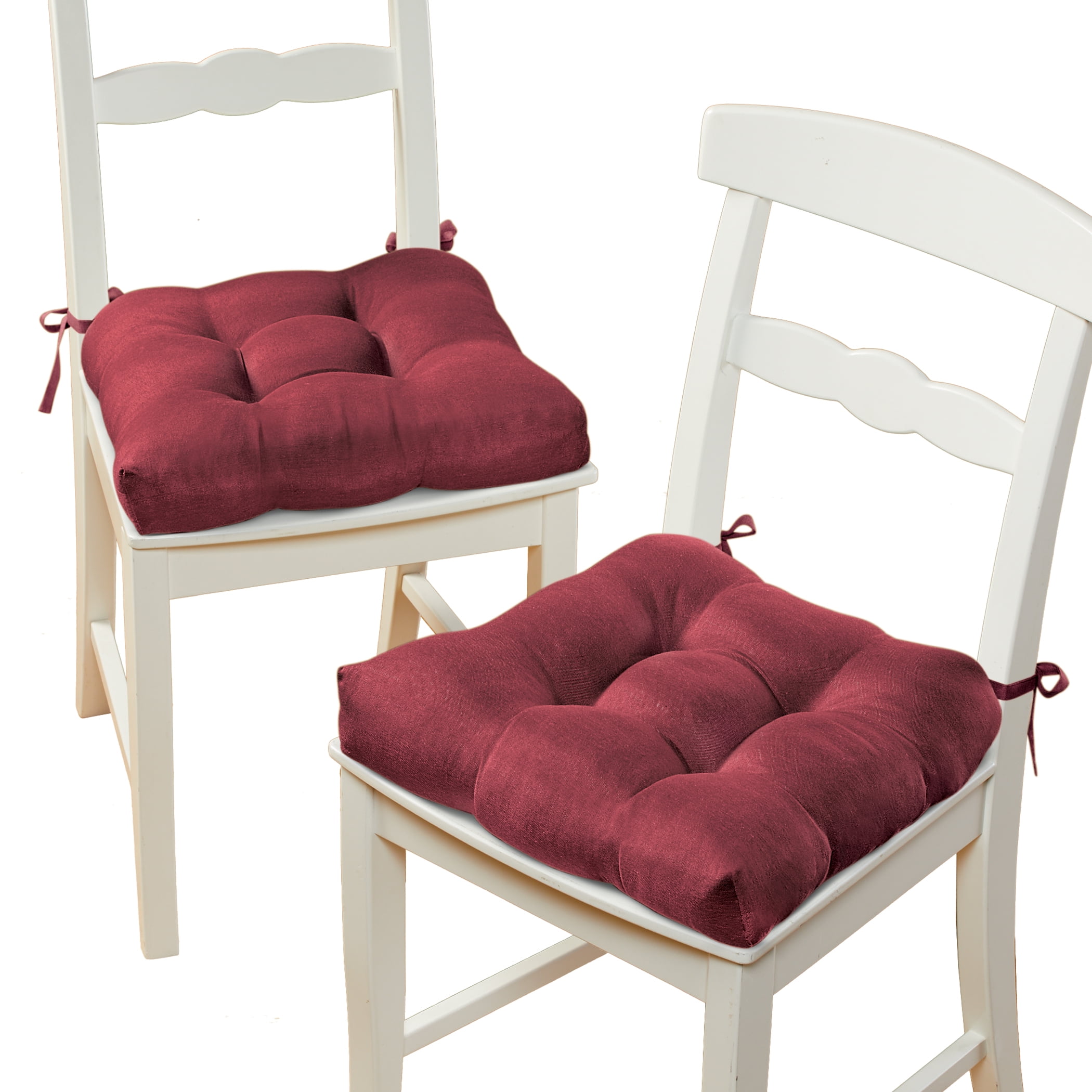 Collections Etc Solid Color Tufted Chair Cushions with Tiebacks Set