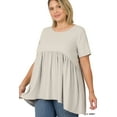 thumbnail image 2 of Zenana Women & Plus Round Neck Brushed DTY Short Sleeve Ruched Tunic Blouse Top, 2 of 2
