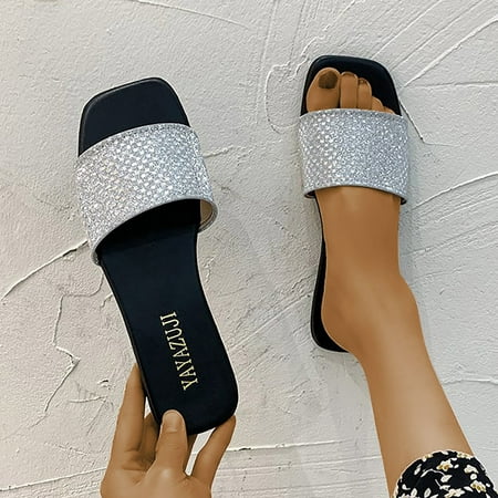 

Aayomet Women s Slippers Fashion Women Beach Slip On Casual Open Toe Non Slip Flat Breathable Slippers Shoes Sandals Black 9