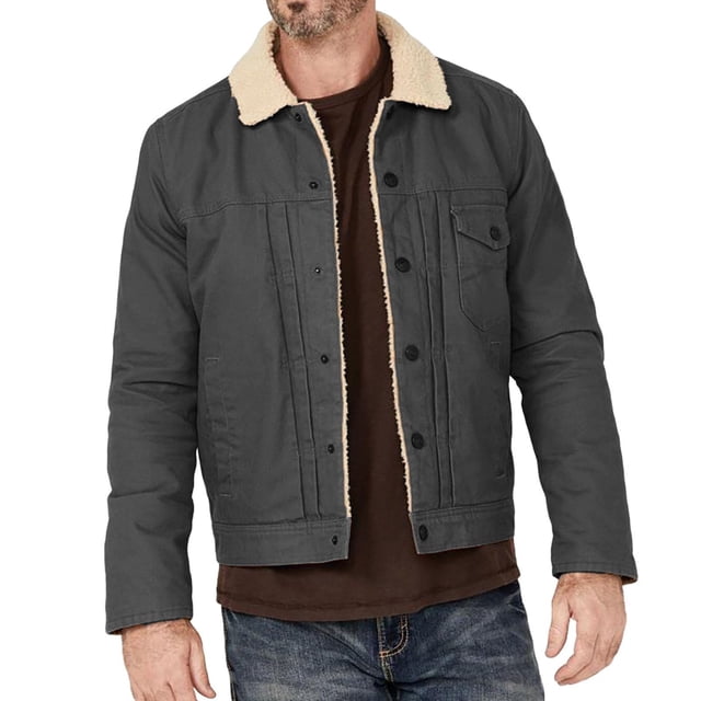 Lovzfmll Manteau Rétro pour Homme Doublé en Molleton avec Poches Zippées à Manches Longues Gris Foncé, 2TG
