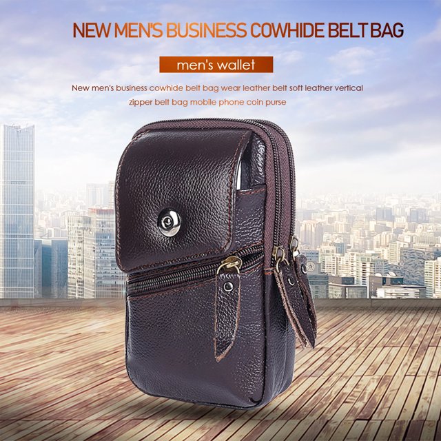 Bolsa Riñonera de piel de vaca para hombre. cartera para teléfono móvil con cremallera de negocios (marrón oscuro) Ehuebsd Nuevos Originales